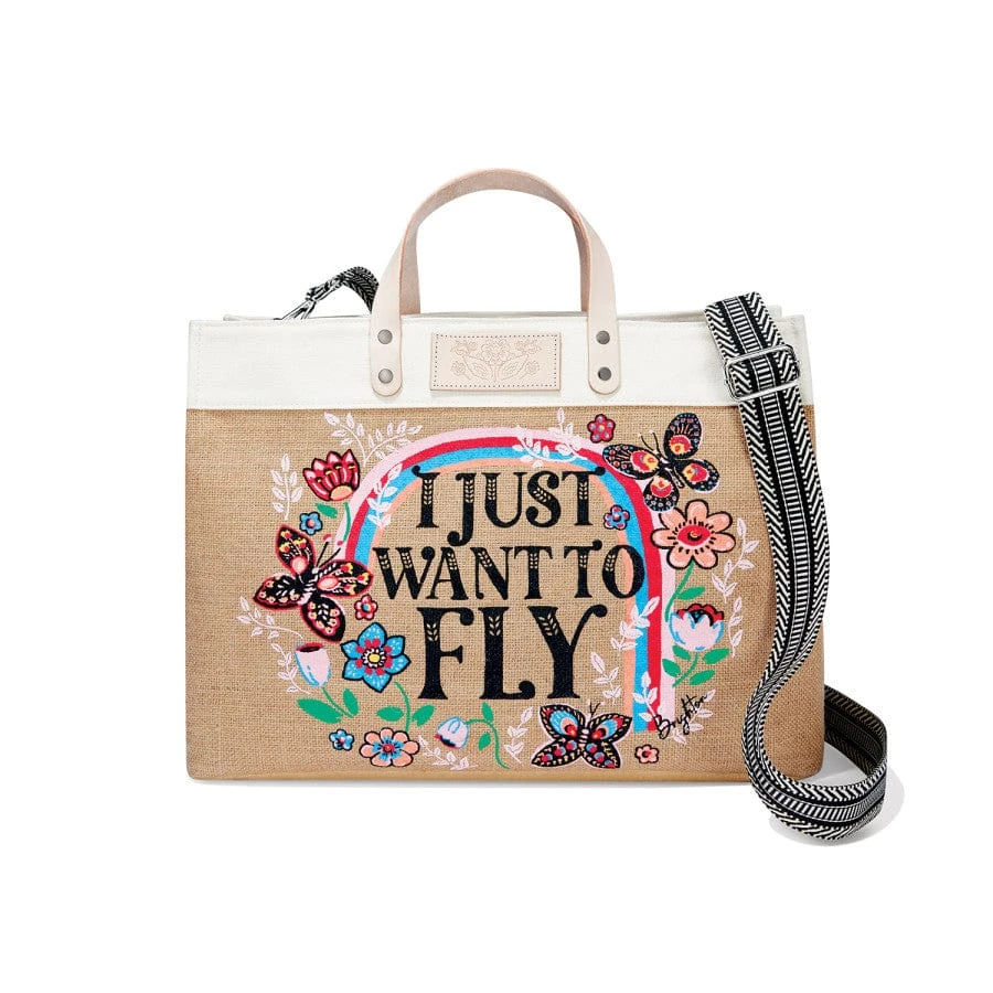 Fly Away East West Burlap Tote 1 Fly Away East West Burlap Tote